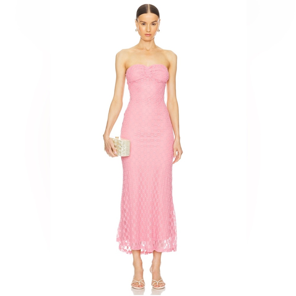 Bardot Strapless Pink Lace Dress